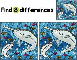 Narwhal Animal Find The Differences vector