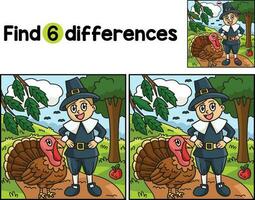 Thanksgiving Pilgrim Boy Find The Differences vector