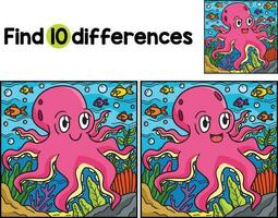 Octopus Animal Find The Differences vector