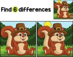 Thanksgiving Squirrel Pilgrim Find The Differences vector