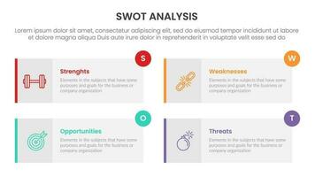 swot analysis concept with for infographic template banner with rectangle box symmetric four point list information vector