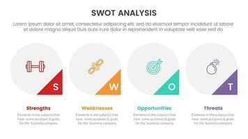 swot analysis concept with for infographic template banner with big circle and triangle badge on bottom four point list information vector