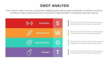 swot analysis concept with for infographic template banner with big rectangle box left layout four point list information vector