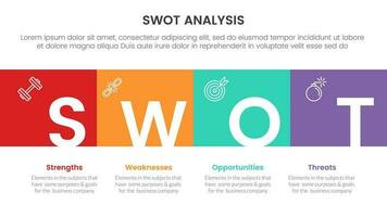 swot analysis concept with for infographic template banner with square box full width and title badge four point list information vector