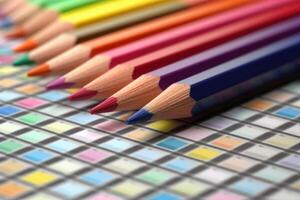 Closeup of colored pencils. photo