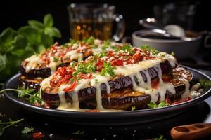 Baked eggplant Parmigiana di melanzane. photo