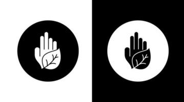 hand palm and leaf Icon Design Black and white vector