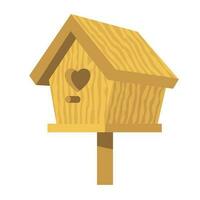Wooden birdhouse on a stick with a hole in the shape of a heart. vector