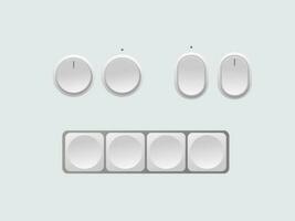 Round and square buttons, white and gray with shadow, 3D navigation bar for website, editable vector illustration.