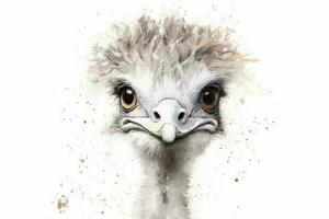 Watercolor painting of an ostrich on a white background. photo