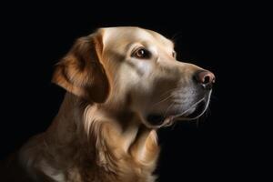 Portrait of a cute golden retriever dog created with generative AI technology. photo