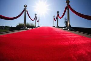 Red carpet low angle view created with generative AI technology. photo