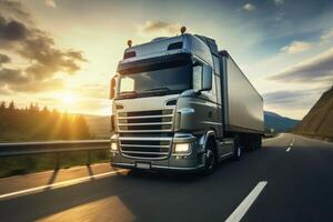 A modern truck on a highway created with technology. photo