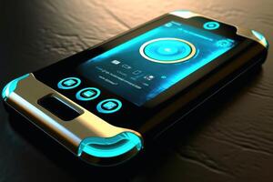 A futuristic smartphone created with generative AI technology. photo