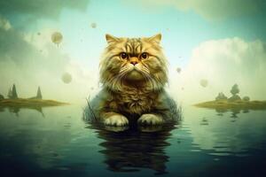 A Surreal grumpy cat created with technology. photo