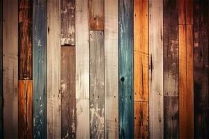 A background of colourful wooden boards in vintage look. photo