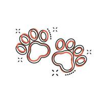icono de impresión de pata de dibujos animados vectoriales en estilo cómico. pictograma de ilustración de signo de huella de perro o gato. concepto de efecto de salpicadura de negocio animal. vector