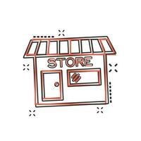 Vector cartoon store house icon in comic style. Shop sign illustration pictogram. Store market business splash effect concept.