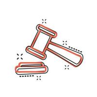 Vector cartoon auction hammer icon in comic style. Court tribunal sign illustration pictogram. Hammer business splash effect concept.