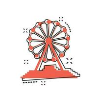 Vector cartoon ferris wheel icon in comic style. Carousel in park sign illustration pictogram. Amusement ride business splash effect concept.