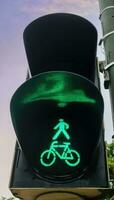 Green and red traffic lights for pedestrian and bicycles photo