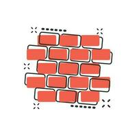 Vector cartoon wall brick icon in comic style. Wall sign illustration pictogram. Stone business splash effect concept.