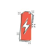 Vector cartoon battery charge level indicator sign icon in comic style. Battery sign illustration pictogram. Accumulator business splash effect concept.