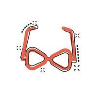 Vector cartoon sunglasses icon in comic style. Eyewear sign illustration pictogram. Sunglasses business splash effect concept.