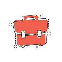 Vector cartoon suitcase icon in comic style. Luggage bag sign illustration pictogram. Diplomat case business splash effect concept.