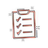 Vector cartoon to do list icon in comic style. Checklist, task list sign illustration pictogram. Reminder business splash effect concept.