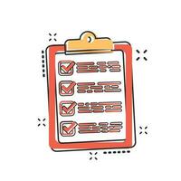 Vector cartoon to do list icon in comic style. Checklist, task list sign illustration pictogram. Reminder business splash effect concept.