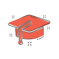 Cartoon education hat icon in comic style. Bachelor cap illustration pictogram. Education sign splash business concept. vector