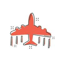 icono de avión de dibujos animados en estilo cómico. pictograma de ilustración de avión. concepto de negocio de salpicaduras de aviones. vector