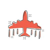 Cartoon airplane icon in comic style. Plane illustration pictogram. Aircraft splash business concept. vector