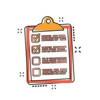 Vector cartoon to do list icon in comic style. Checklist, task list sign illustration pictogram. Reminder business splash effect concept.