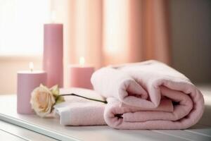 Spa towel and candle concept created with technology. photo