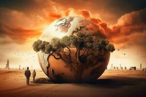 Surreal Climate change concept created with generative AI technology. photo