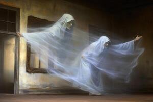 A ghost in an old room created with technology. photo