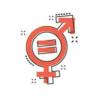 icono de igualdad de género de dibujos animados vectoriales en estilo cómico. hombres y mujeres firman pictograma de ilustración. concepto de efecto de salpicadura de negocio sexual. vector