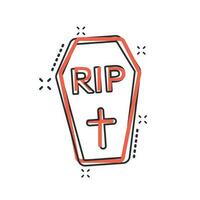 Vector cartoon halloween grave icon in comic style. Gravestone sign illustration pictogram. Rip business splash effect concept.