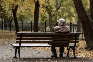 A lonely retired man on a bench created with technology. photo
