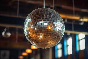 An 80s disco ball made of little mirrors created with technology. photo