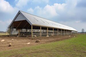 A modern large barn for pigs created with generative AI technology. photo