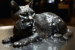 A cat made of liquid mercury created with technology. photo