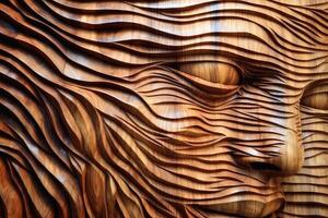 Wooden womans face sculpture created with technology. photo