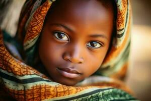 un africano niño retrato creado con generativo ai tecnología. foto