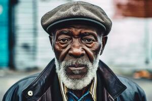 An old black man portrait created with generative AI technology. photo