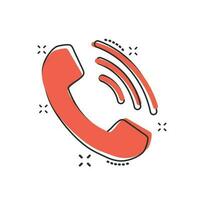 icono de teléfono de dibujos animados de vector en estilo cómico. contacto, pictograma de ilustración de signo de servicio de soporte. teléfono, concepto de efecto de salpicadura de negocio de comunicación.