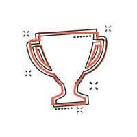 icono de copa de trofeo de dibujos animados vectoriales en estilo cómico. pictograma de ilustración de signo de ganador. concepto de efecto de salpicadura de premio de premio empresarial. vector