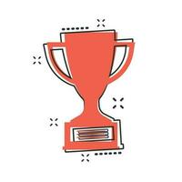 Vector cartoon trophy cup icon in comic style. Winner sign illustration pictogram. Award prize business splash effect concept.